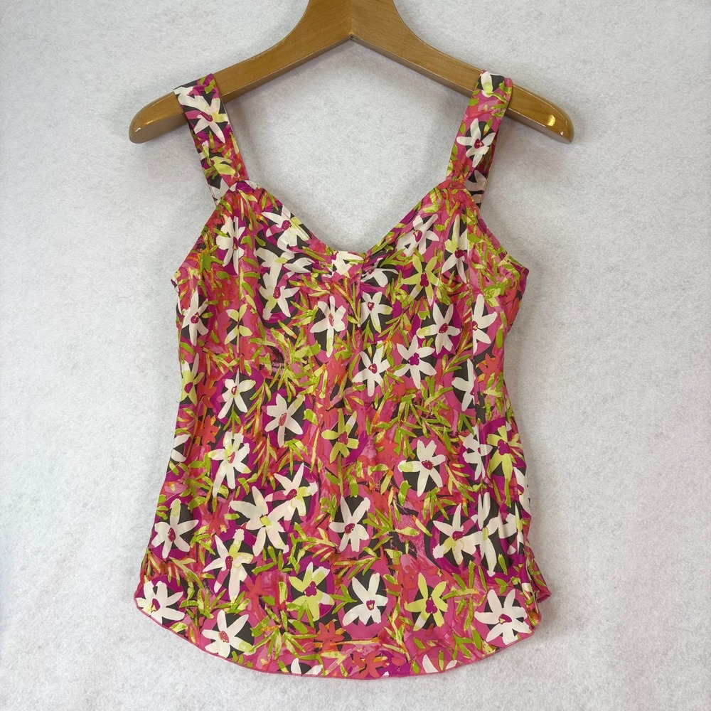 Sigrid Olsen Silk Pink Floral Camisole Top Womens S Tropical Bohemian Chic Luxe
